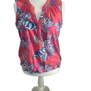 Caribbean Joe tank top.Tropical Pink Sleeveless Blouse. Ladies large